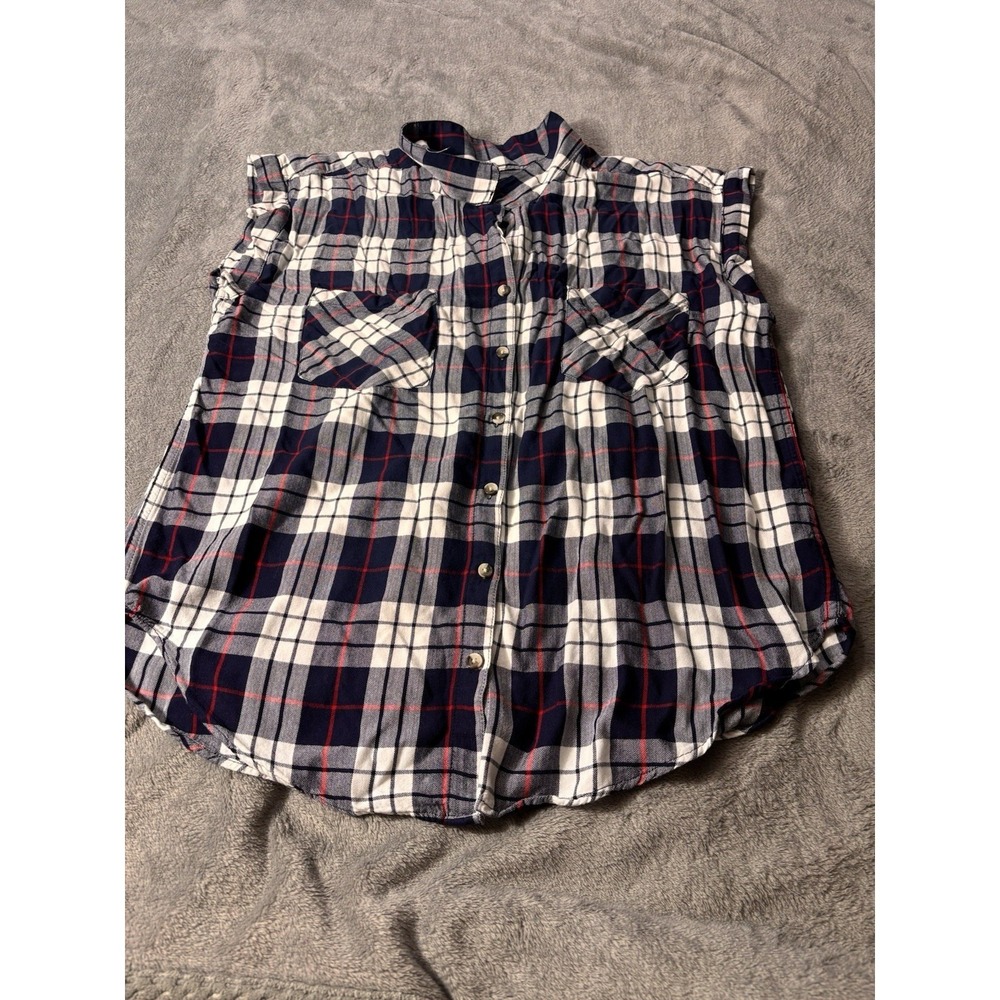 JACHS Girlfriend New York Plaid Sleeveless Button Down Shirt Women